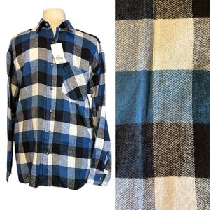 NWT Northpoint 2XLT Blue Black Plaid Cotton Blend Soft Flannel Button Down Shirt